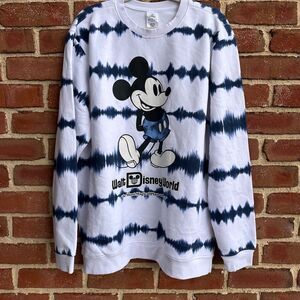 Walt Disney World blue white tie dye Mickey Mouse sweatshirt L NEW